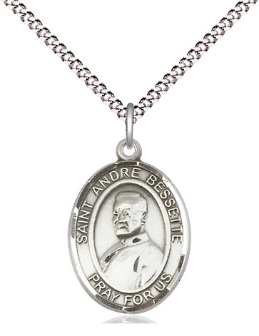 Sterling Silver Saint Andre Bessette Pendant on a 18 inch Light Rhodium Light Curb chain