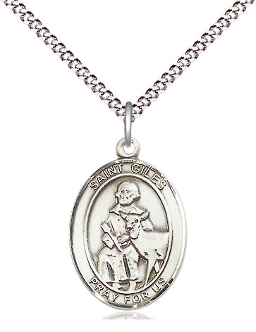 Sterling Silver Saint Giles Pendant on a 18 inch Light Rhodium Light Curb chain