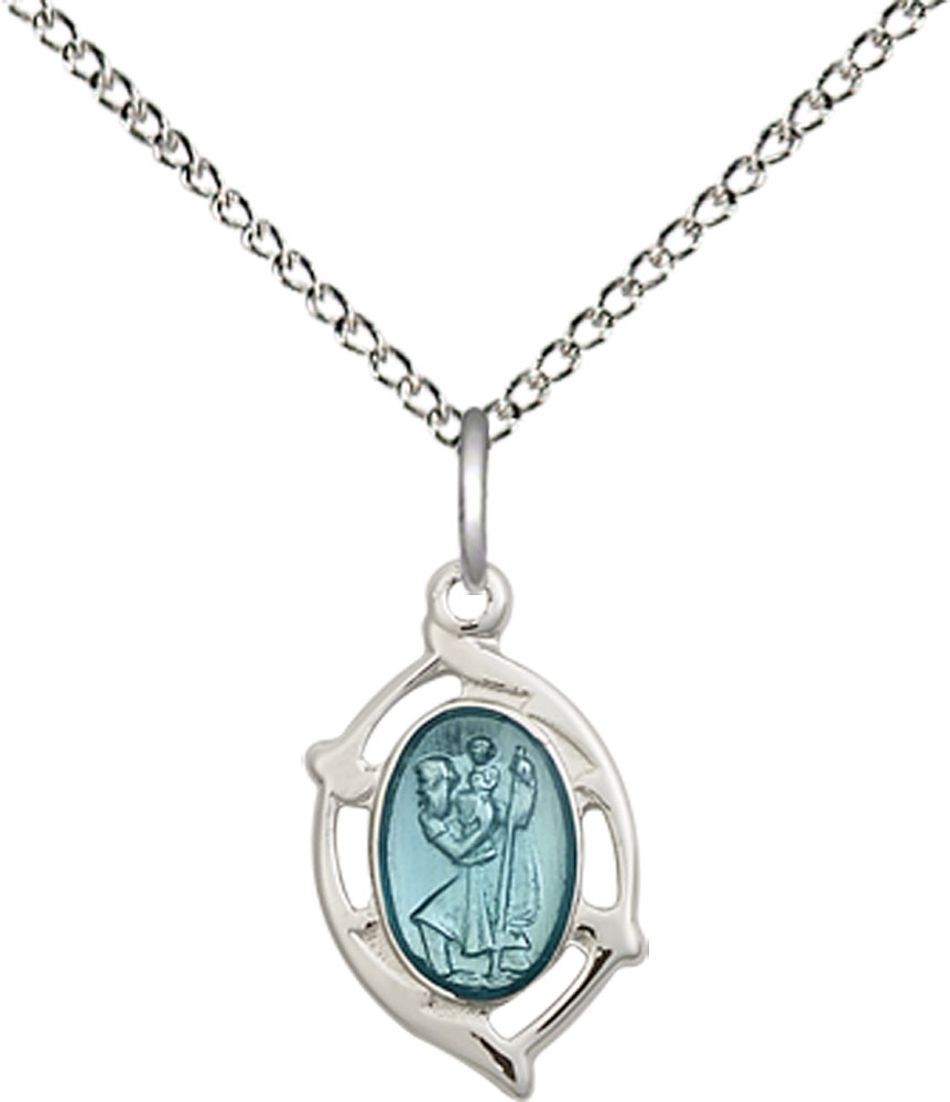 Sterling Silver Saint Christopher Pendant on a 18 inch Sterling Silver Light Curb chain