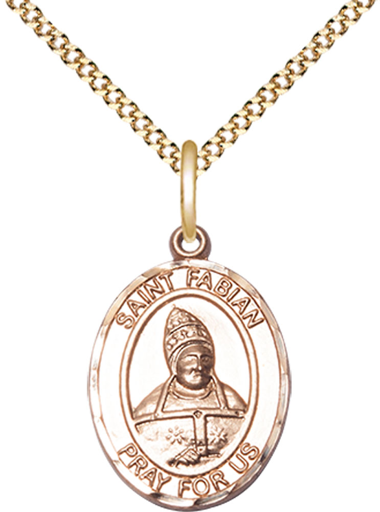 14kt Gold Filled Saint Fabian Pendant on a 18 inch Gold Plate Light Curb chain