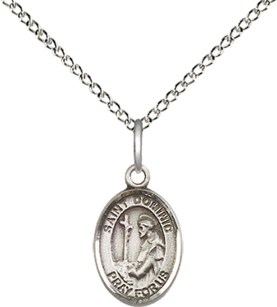 Sterling Silver Saint Dominic de Guzman Pendant on a 18 inch Sterling Silver Light Curb chain
