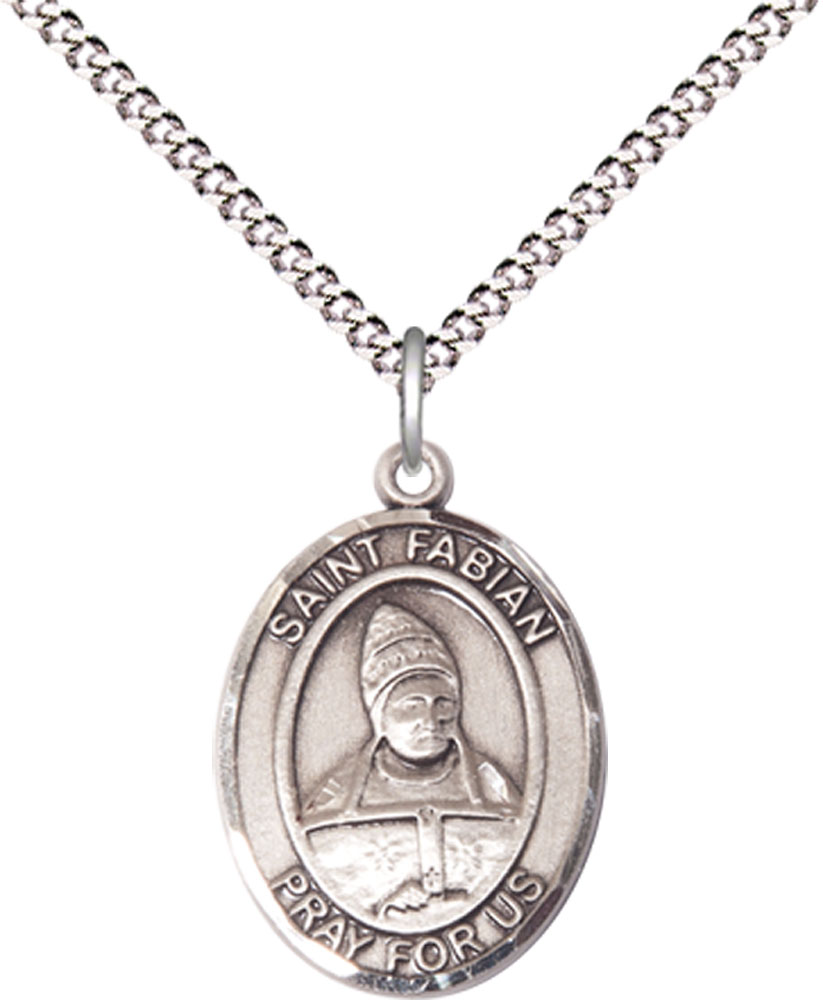 Sterling Silver Saint Fabian Pendant on a 18 inch Light Rhodium Light Curb chain
