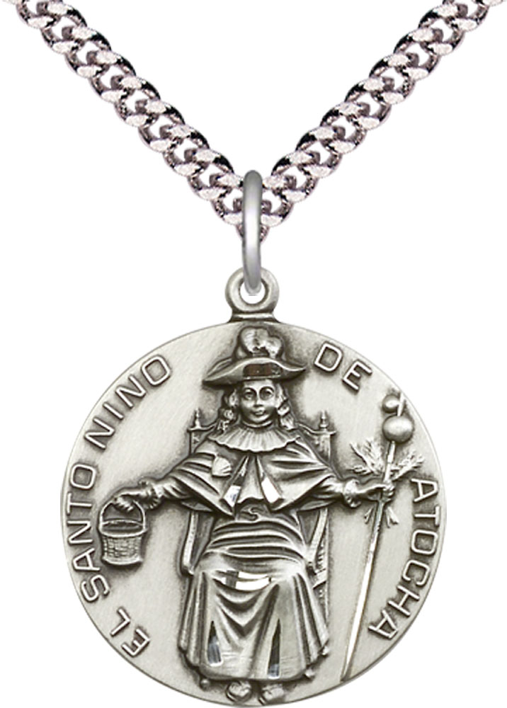 Sterling Silver Saint NiCB1o de Atocha Pendant on a 24 inch Light Rhodium Heavy Curb chain
