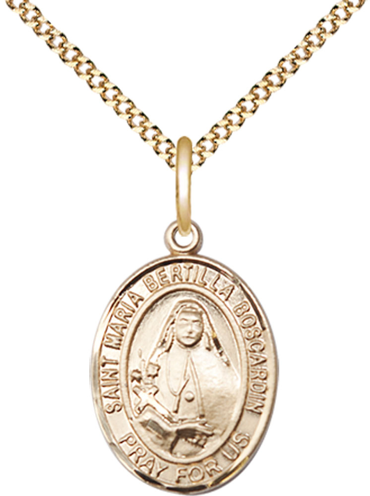 14kt Gold Filled Saint Maria Bertilla Boscardin Pendant on a 18 inch Gold Plate Light Curb chain