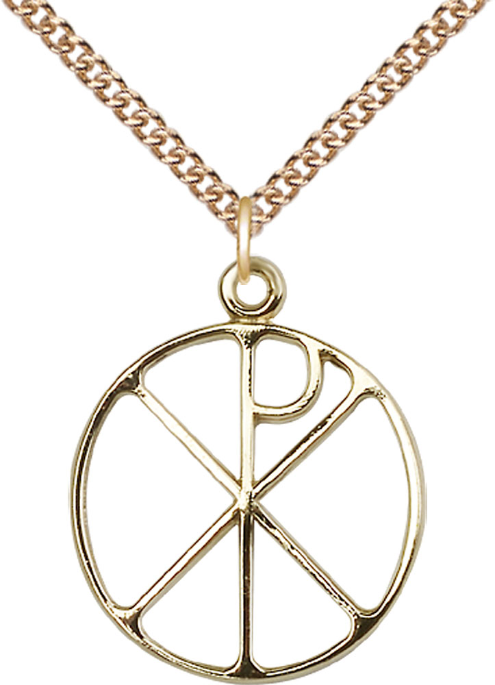 14kt Gold Filled Chi Rho Pendant on a 24 inch Gold Filled Heavy Curb chain