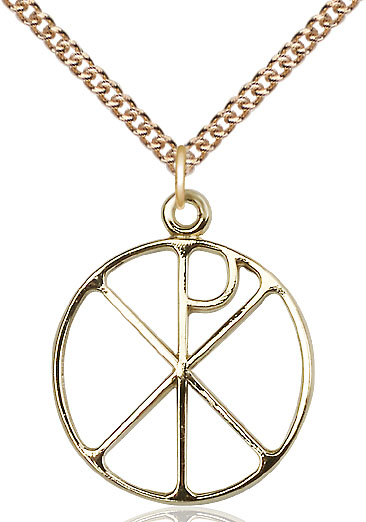 14kt Gold Filled Chi Rho Pendant on a 24 inch Gold Filled Heavy Curb chain