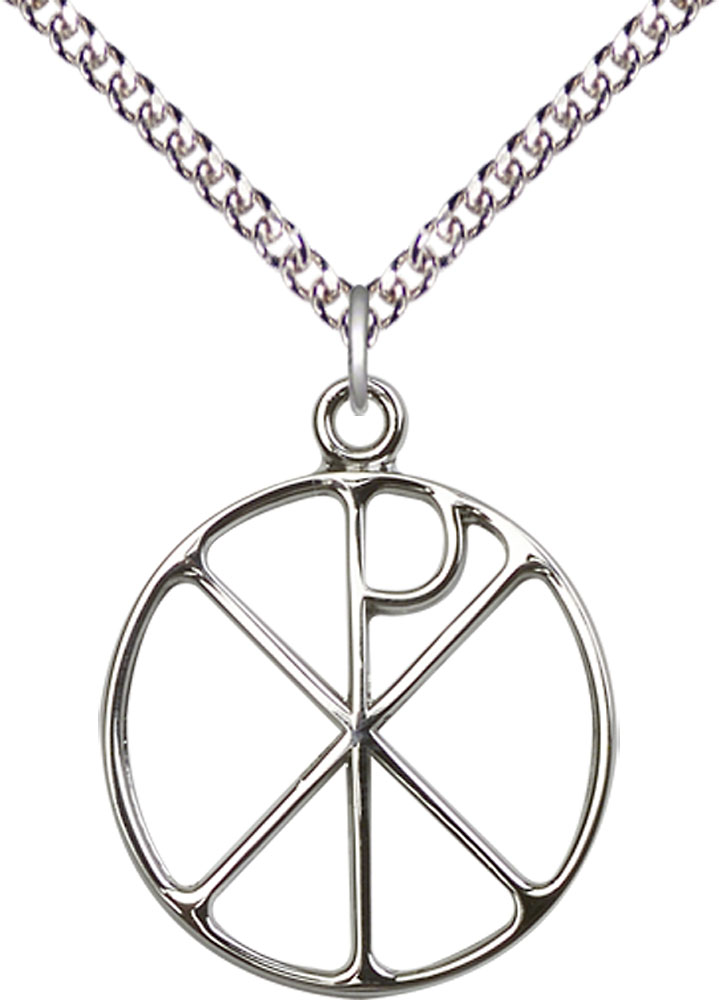 Sterling Silver Chi Rho Pendant on a 24 inch Sterling Silver Heavy Curb chain