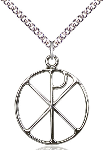 Sterling Silver Chi Rho Pendant on a 24 inch Sterling Silver Heavy Curb chain