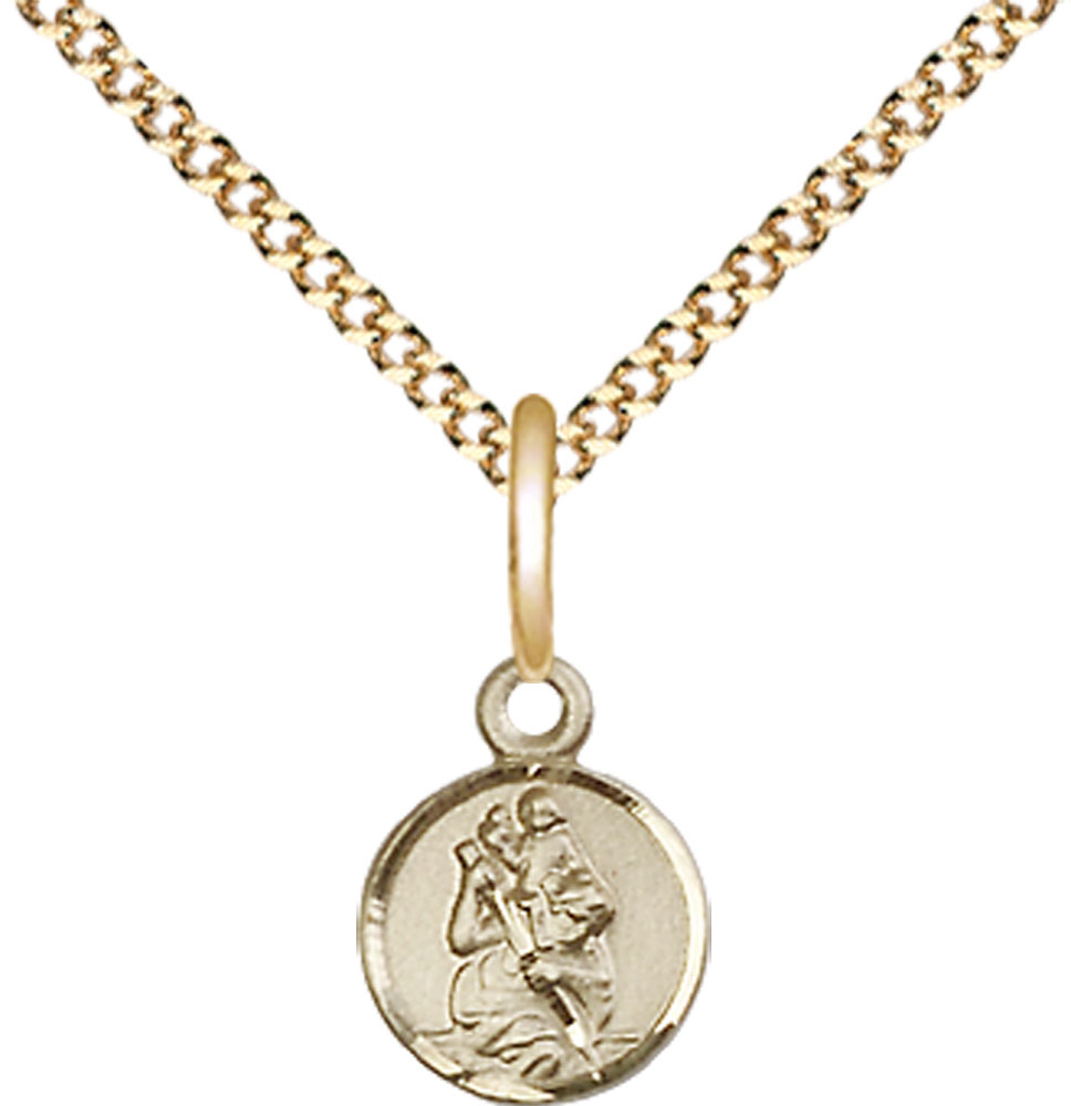 14kt Gold Filled Saint Christopher Pendant on a 18 inch Gold Plate Light Curb chain