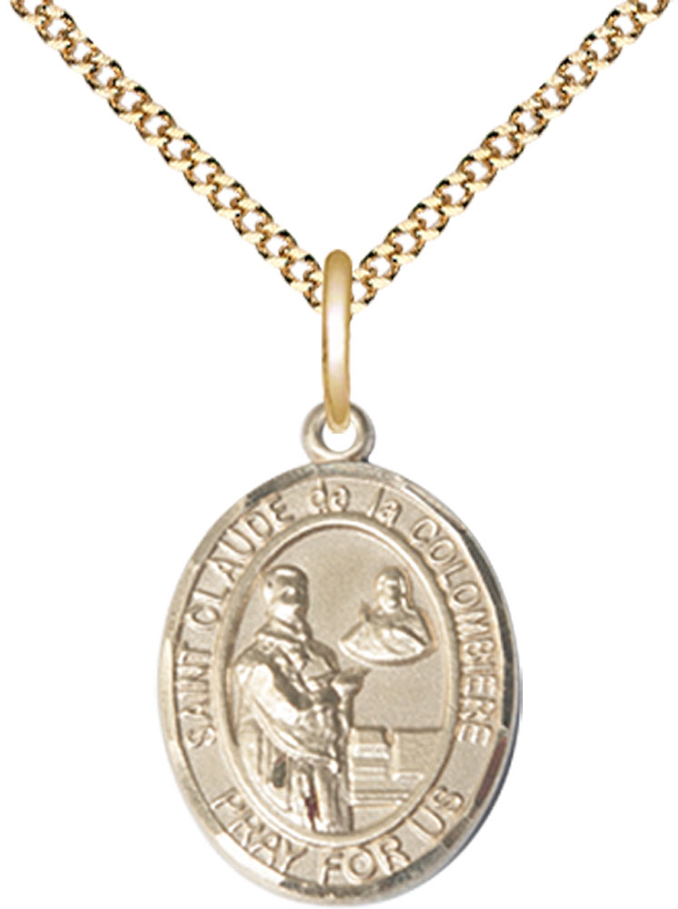 14kt Gold Filled Saint Claude de la Colombiere Pendant on a 18 inch Gold Plate Light Curb chain