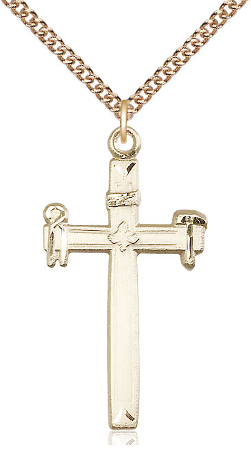 14kt Gold Filled Carpenter Cross Pendant on a 24 inch Gold Filled Heavy Curb chain