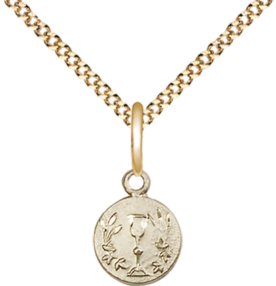 14kt Gold Filled Communion Chalice Pendant on a 18 inch Gold Plate Light Curb chain