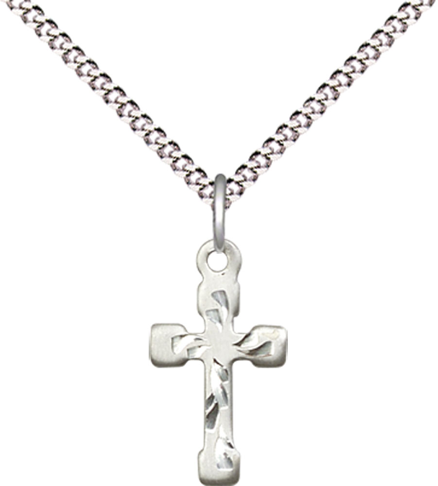 Sterling Silver Cross Pendant on a 18 inch Light Rhodium Light Curb chain