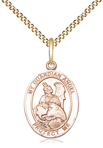 14kt Gold Filled Guardian Angel Protector Pendant on a 18 inch Gold Plate Light Curb chain