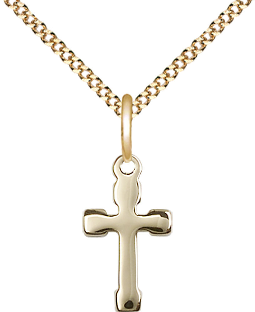 14kt Gold Filled Cross Pendant on a 18 inch Gold Plate Light Curb chain