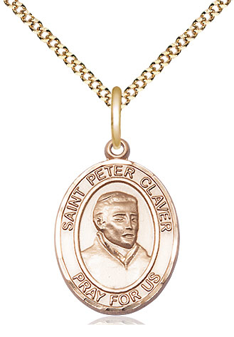 14kt Gold Filled Saint Peter Claver Pendant on a 18 inch Gold Plate Light Curb chain