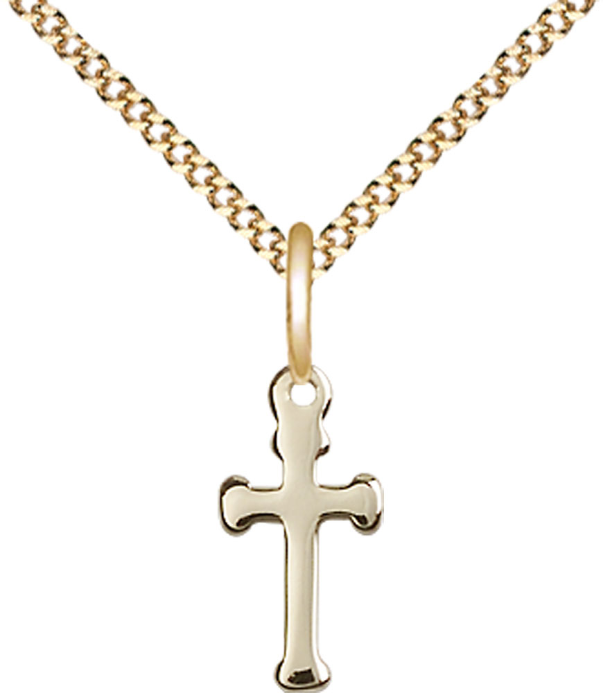 14kt Gold Filled Cross Pendant on a 18 inch Gold Plate Light Curb chain