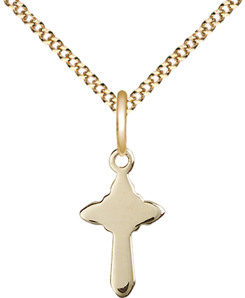 14kt Gold Filled Cross Pendant on a 18 inch Gold Plate Light Curb chain