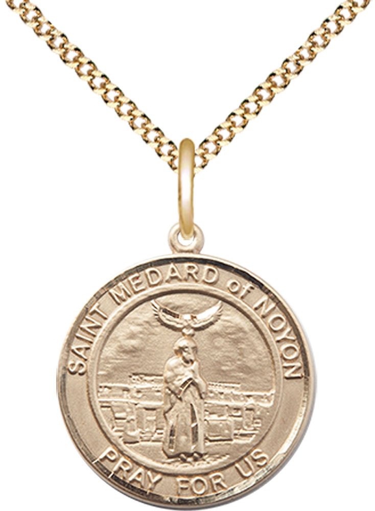 14kt Gold Filled Saint Medard of Noyon Pendant on a 18 inch Gold Plate Light Curb chain