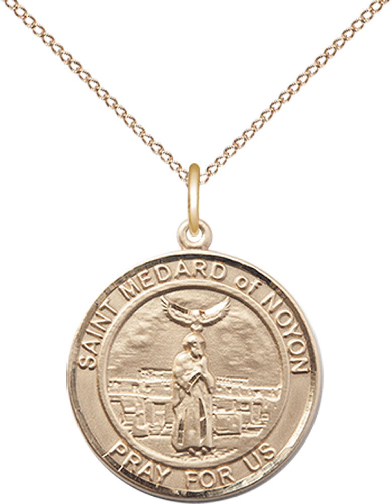 14kt Gold Filled Saint Medard of Noyon Pendant on a 18 inch Gold Filled Light Curb chain