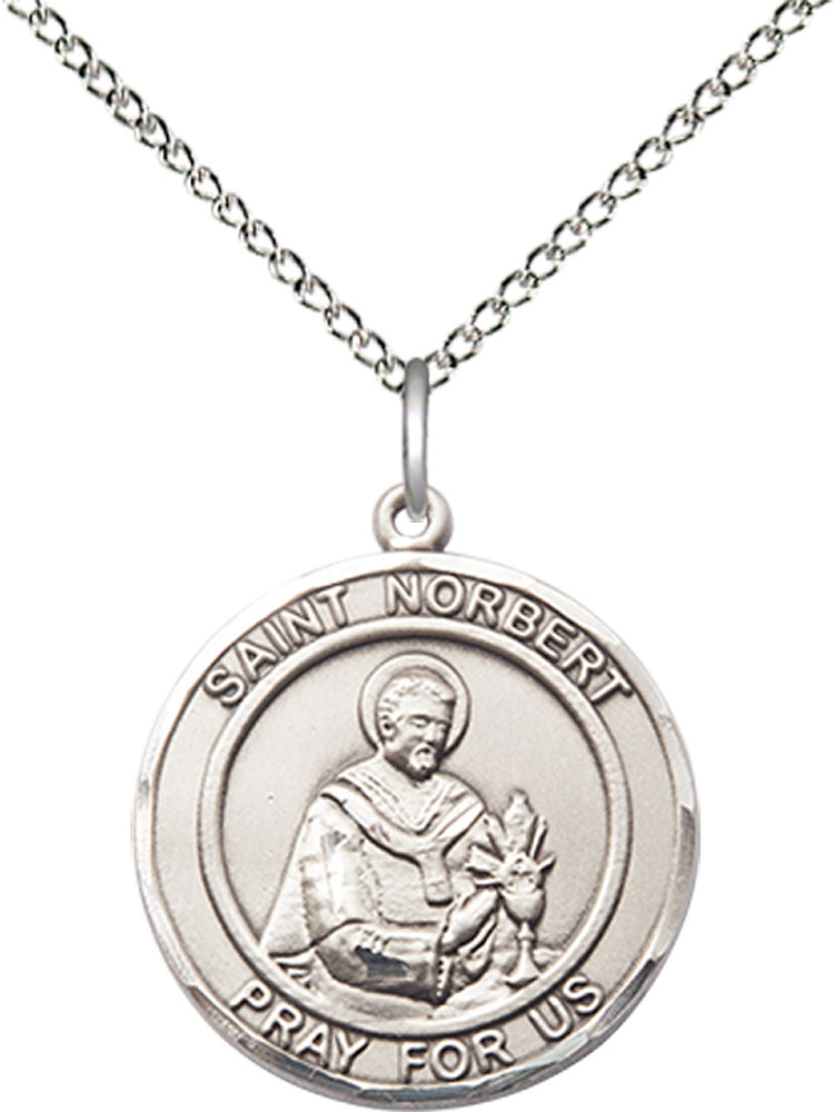 Sterling Silver Saint Norbert of Xanten Pendant on a 18 inch Sterling Silver Light Curb chain