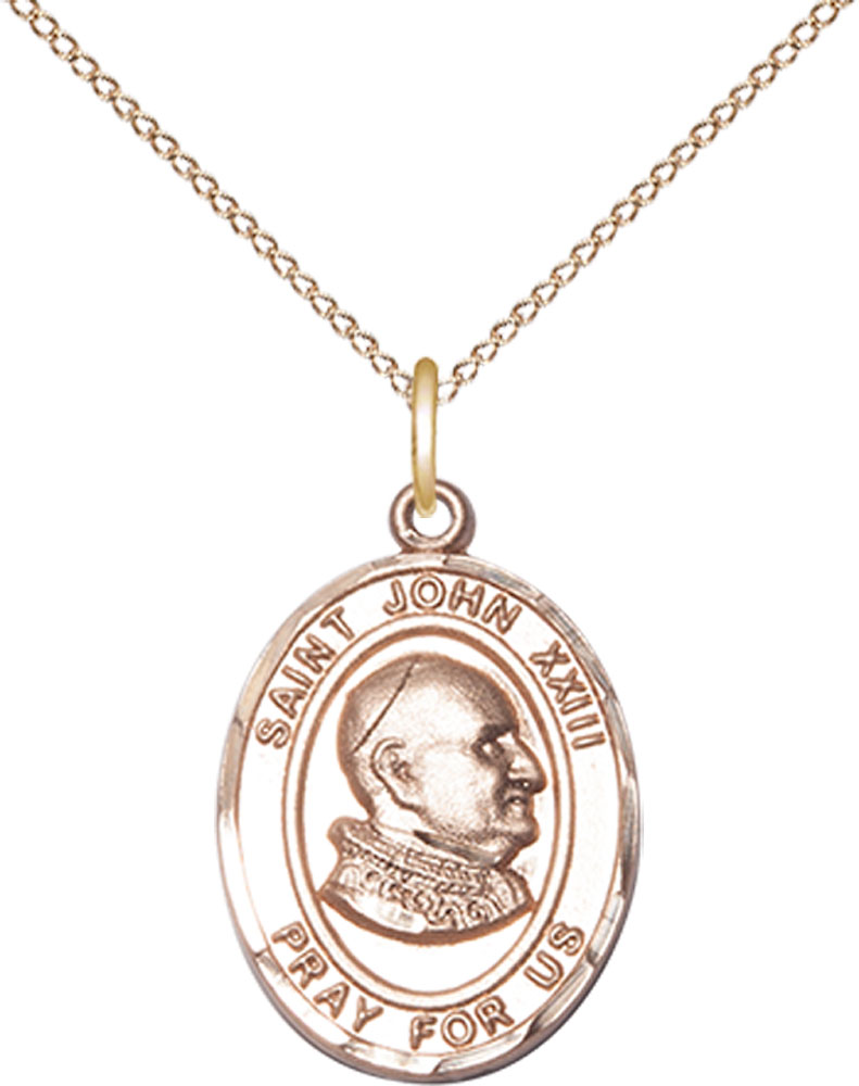 14kt Gold Filled Saint John XXIII Pendant on a 18 inch Gold Filled Light Curb chain
