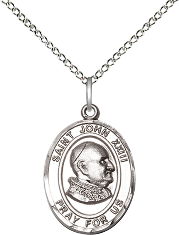 Sterling Silver Saint John XXIII Pendant on a 18 inch Sterling Silver Light Curb chain
