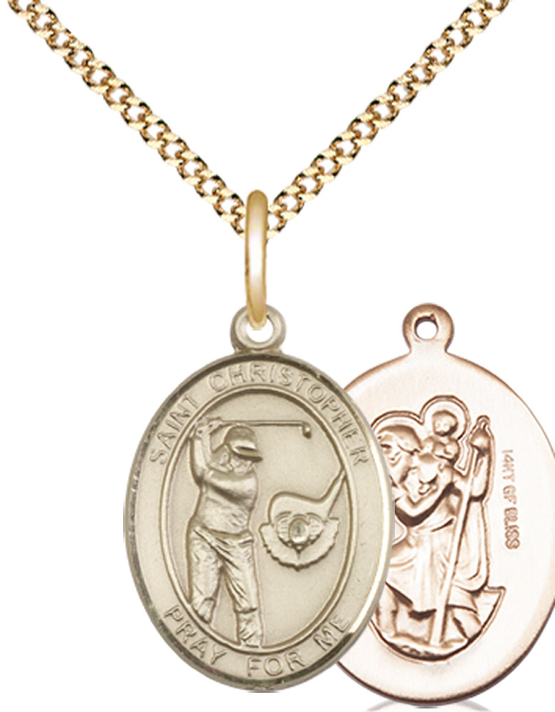 14kt Gold Filled Saint Christopher Golf Pendant on a 18 inch Gold Plate Light Curb chain