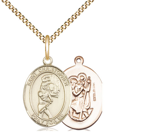 14kt Gold Filled Saint Christopher Softball Pendant on a 18 inch Gold Plate Light Curb chain