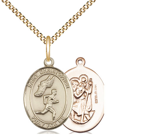 14kt Gold Filled Saint Christopher Track&amp;Field Pendant on a 18 inch Gold Plate Light Curb chain