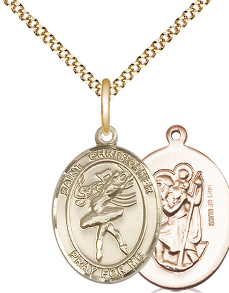 14kt Gold Filled Saint Christopher Dance Pendant on a 18 inch Gold Plate Light Curb chain