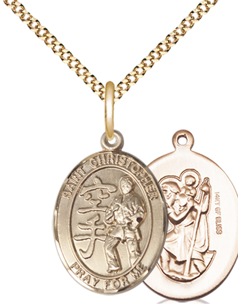 14kt Gold Filled Saint Christopher Karate Pendant on a 18 inch Gold Plate Light Curb chain