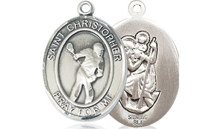 Sterling Silver Saint Christopher Lacrosse Medal