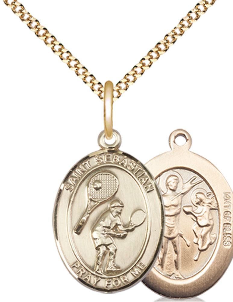 14kt Gold Filled Saint Sebastian Tennis Pendant on a 18 inch Gold Plate Light Curb chain