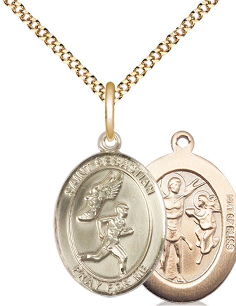 14kt Gold Filled Saint Sebastian Track and Field Pendant on a 18 inch Gold Plate Light Curb chain