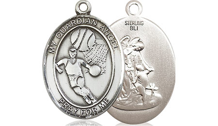Sterling Silver Guardian Angel Basketball Medal