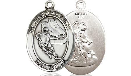 Sterling Silver Guardian Angel Hockey Medal
