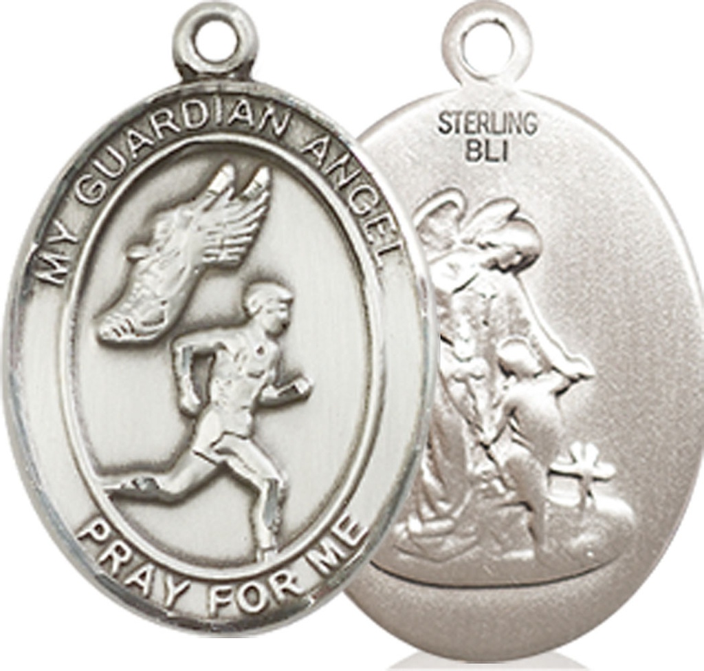 Sterling Silver Guardian Angel Track&amp;Field-Men Medal