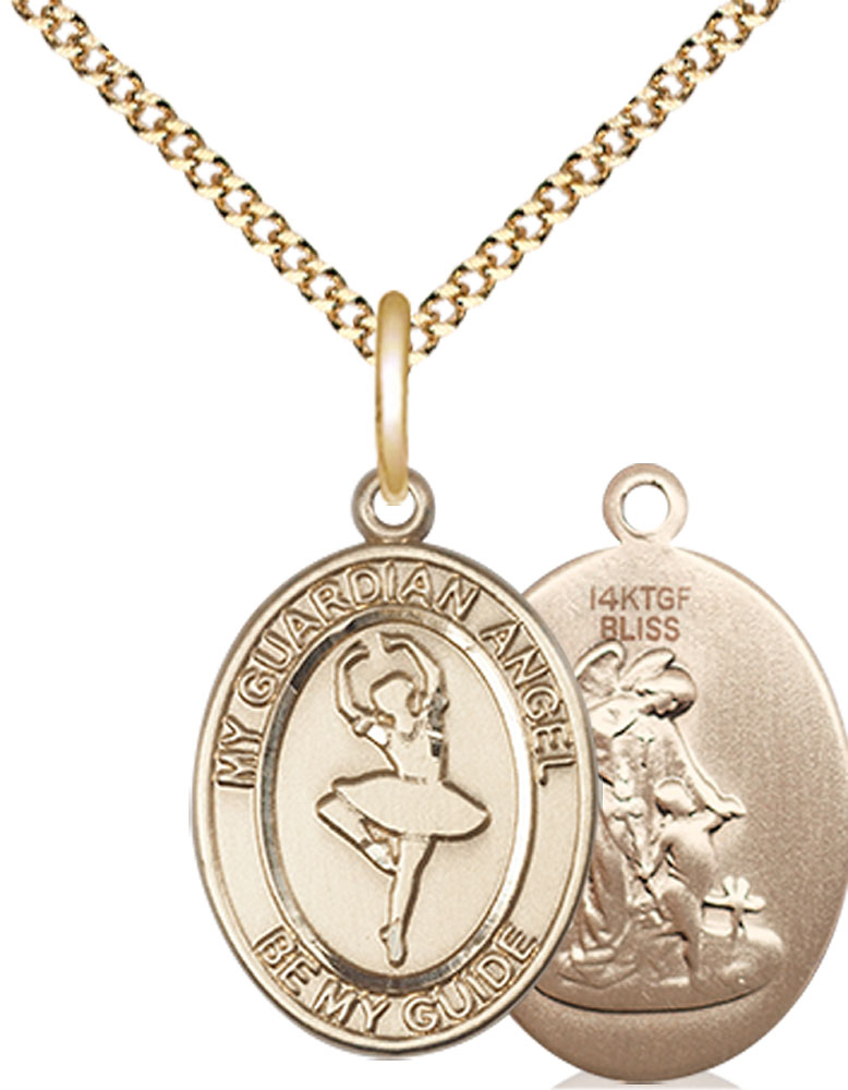 14kt Gold Filled Guardian Angel Dance Pendant on a 18 inch Gold Plate Light Curb chain
