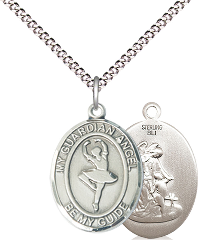 Sterling Silver Guardian Angel Dance Pendant on a 18 inch Light Rhodium Light Curb chain