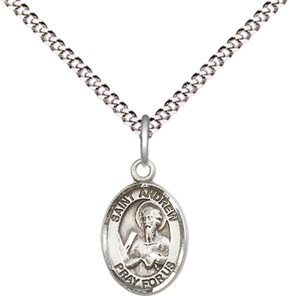 Sterling Silver Saint Andrew the Apostle Pendant on a 18 inch Light Rhodium Light Curb chain
