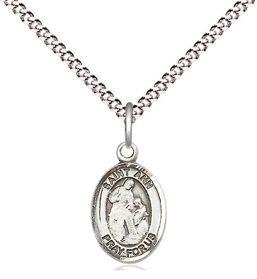 Sterling Silver Saint Ann Pendant on a 18 inch Light Rhodium Light Curb chain