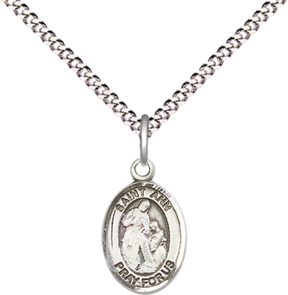 Sterling Silver Saint Ann Pendant on a 18 inch Light Rhodium Light Curb chain