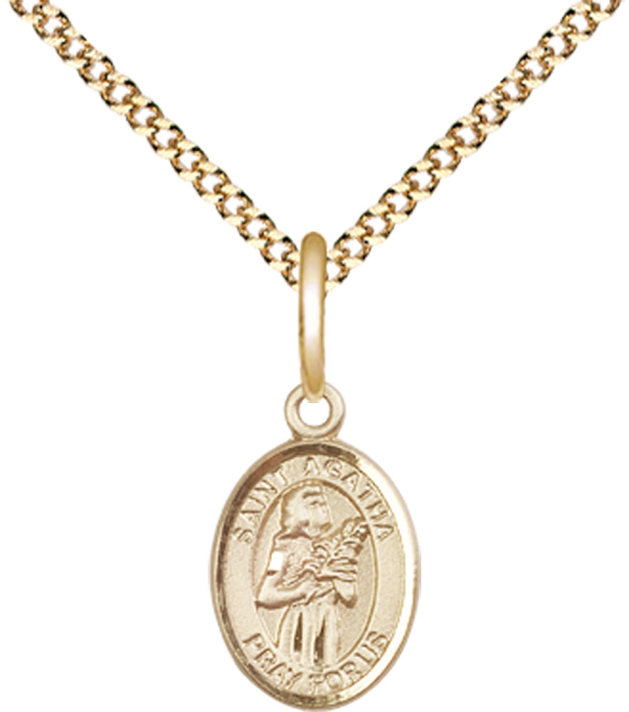14kt Gold Filled Saint Agatha Pendant on a 18 inch Gold Plate Light Curb chain