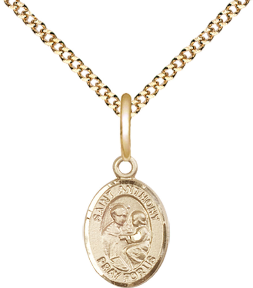 14kt Gold Filled Saint Anthony of Padua Pendant on a 18 inch Gold Plate Light Curb chain