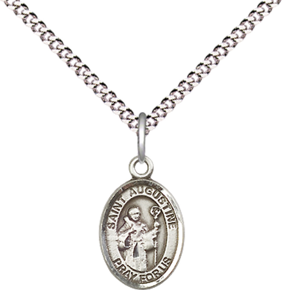 Sterling Silver Saint Augustine Pendant on a 18 inch Light Rhodium Light Curb chain