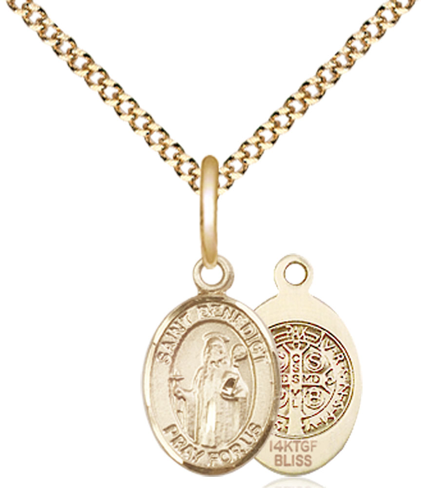 14kt Gold Filled Saint Benedict Pendant on a 18 inch Gold Plate Light Curb chain