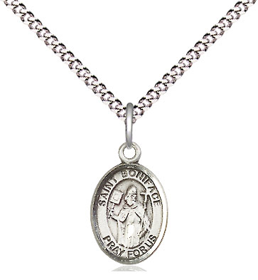 Sterling Silver Saint Boniface Pendant on a 18 inch Light Rhodium Light Curb chain