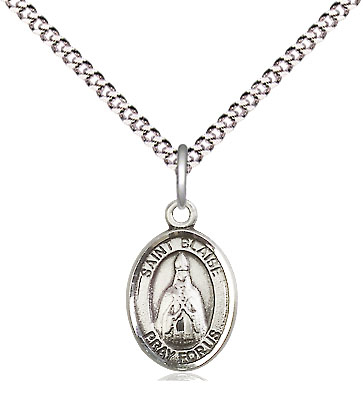 Sterling Silver Saint Blaise Pendant on a 18 inch Light Rhodium Light Curb chain