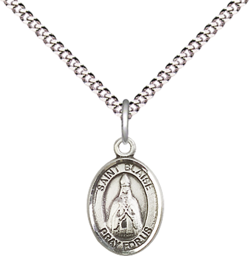 Sterling Silver Saint Blaise Pendant on a 18 inch Light Rhodium Light Curb chain